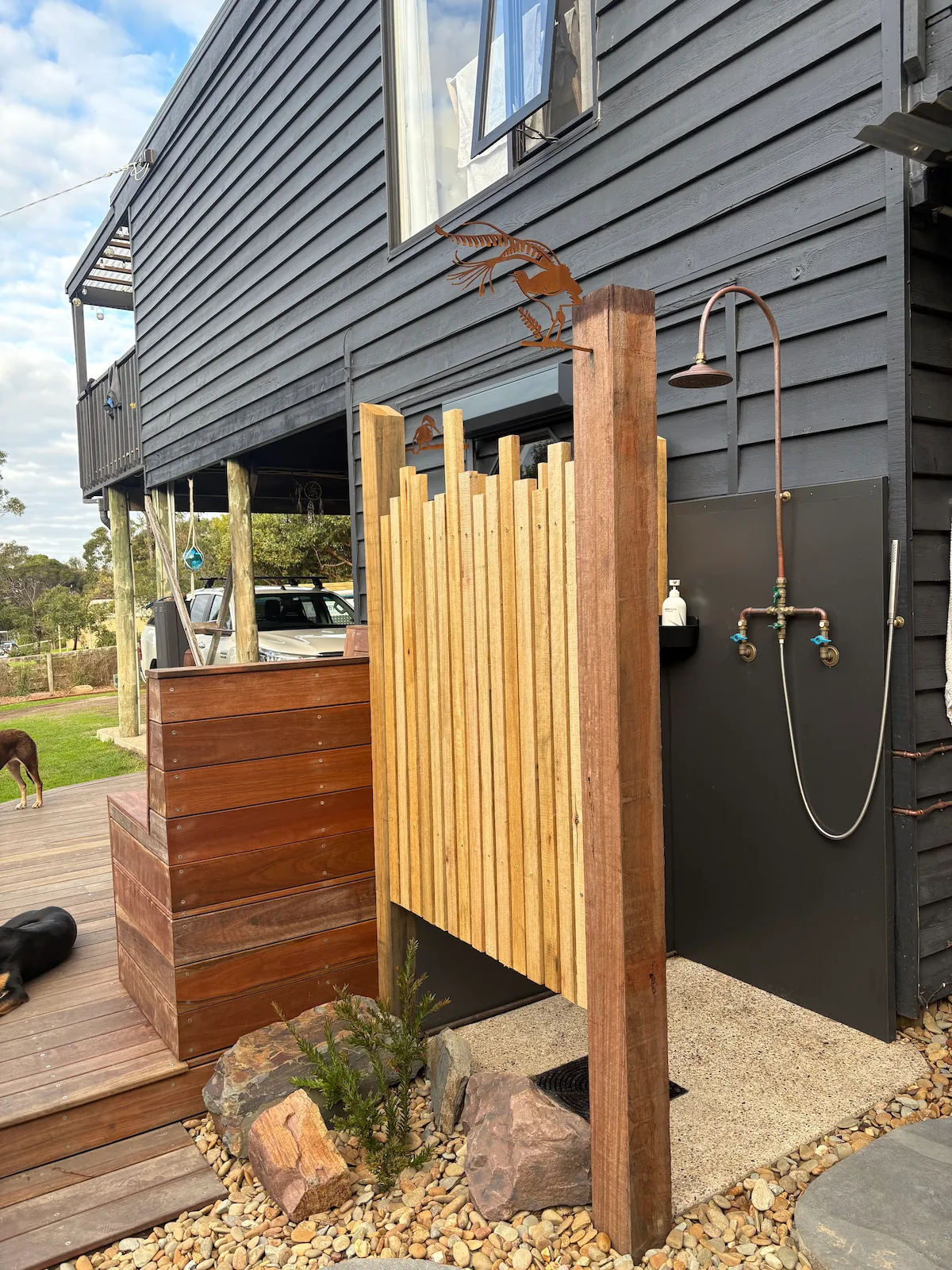 Outdoor shower and gas fitting